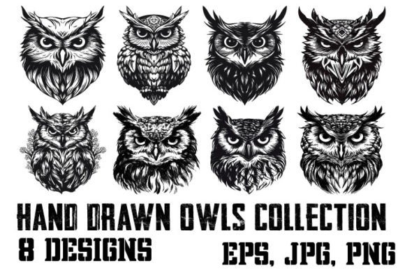 Various Hand Drawn Decorative Owls Set: A Creative Asset for Designers